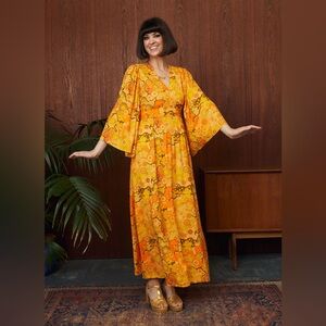 Dawn O’Porter X Joanie Sunrise Psychedelic Print Midaxi Dress Citrus - Like New